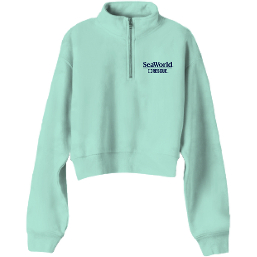 SeaWorld Rescue Navy Mint Junior 1-4 Zip Crop Fleece front