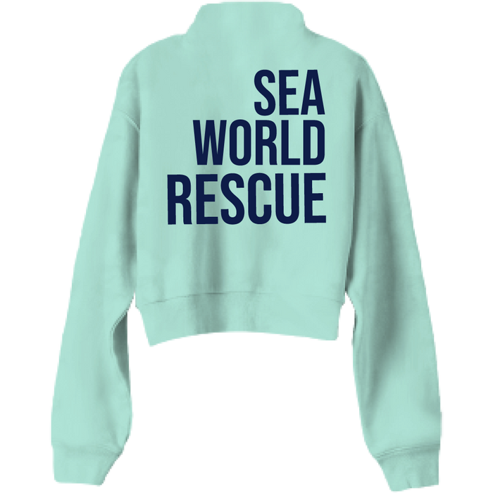 SeaWorld Rescue Navy Mint Junior 1-4 Zip Crop Fleece back