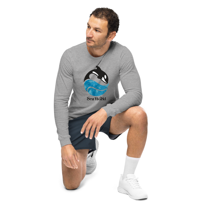 person wearing SeaWorld Tie-Dye Logo Long Sleeve Adult Tee