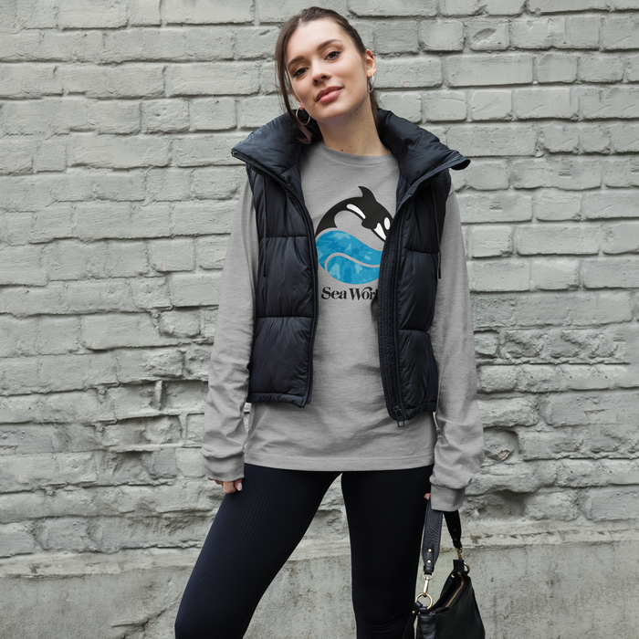 person wearing SeaWorld Tie-Dye Logo Long Sleeve Adult Tee