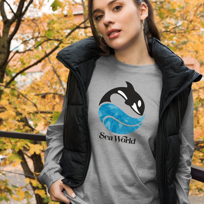 person wearing SeaWorld Tie-Dye Logo Long Sleeve Adult Tee