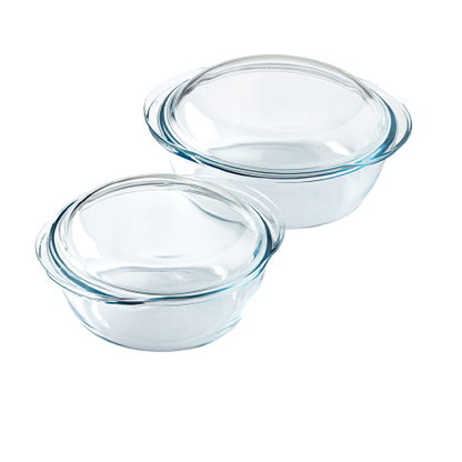 Set of 2 round glass casserole dishes