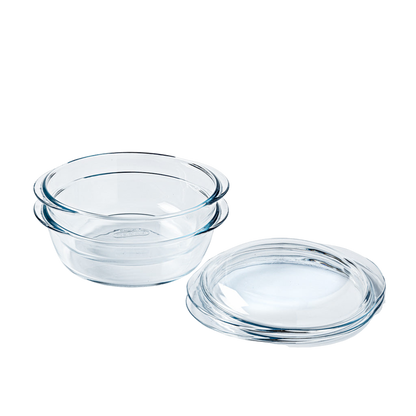 Set of 2 round glass casserole dishes