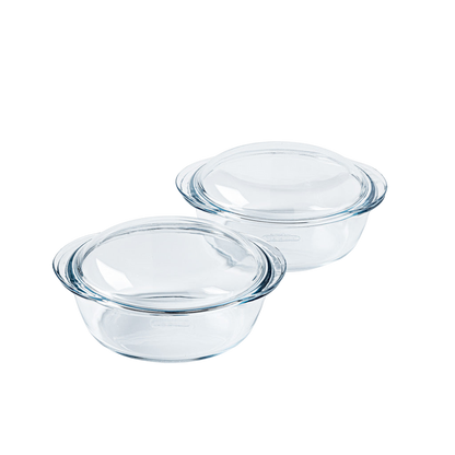 Set of 2 round glass casserole dishes