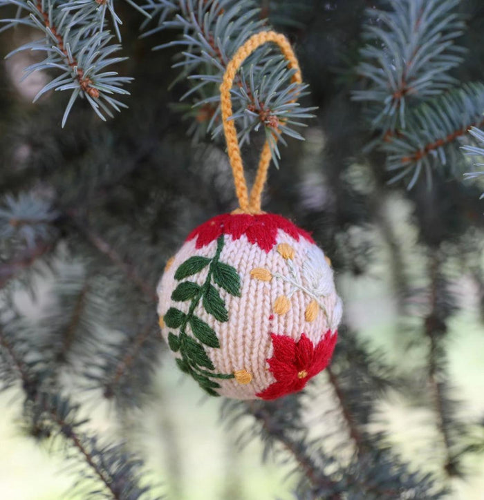 Set of 3 Hand Knit Globe Ornaments, Fair Trade