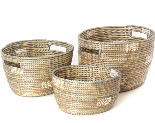 Set of 3 Handmade Grey Pixel Nesting Sewing Baskets, Fair Trade, Eco-Friendly - Give Back Goods