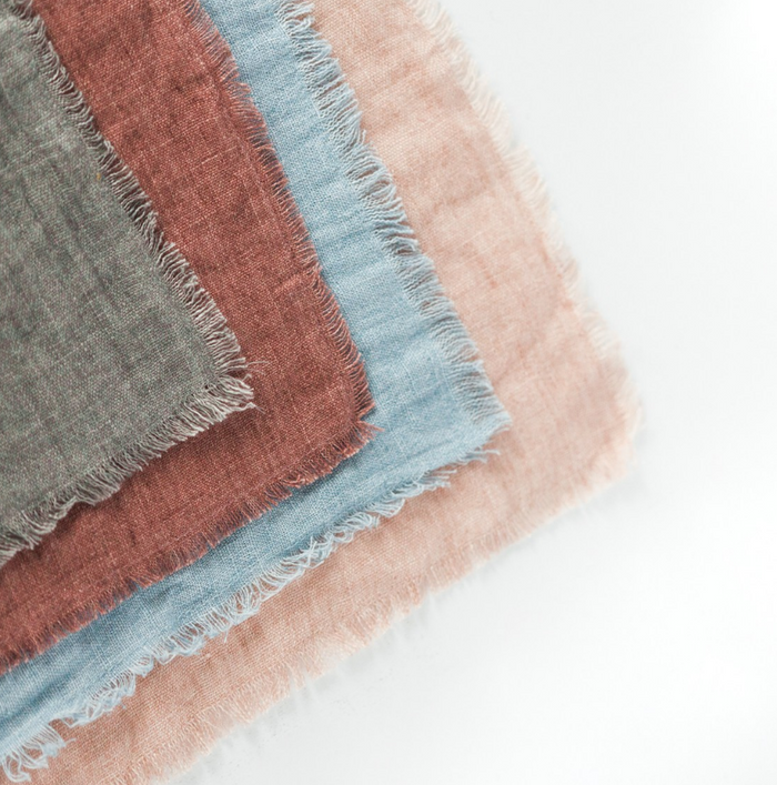 Set of 4 Hand Woven Stone Washed Linen Cloth Cocktail Napkins- Eco-Friendly, Fair Trade