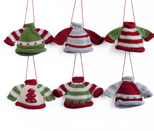 Set of 6 Hand knit Tiny Sweater Ornaments, Fair Trade - Give Back Goods