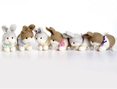 Set of Hand knit Bunny Ornaments with Spots & Bowties, Fair Trade - Give Back Goods