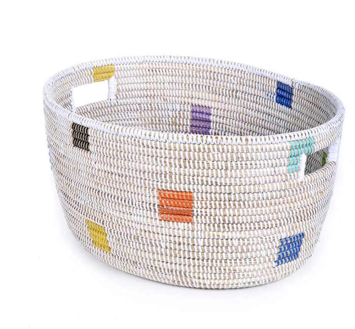 Set of Three Hand Woven Colorful Squares Nesting Baskets, Fair Trade
