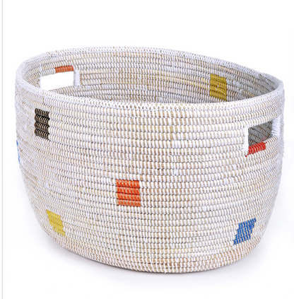 Set of Three Hand Woven Colorful Squares Nesting Baskets, Fair Trade