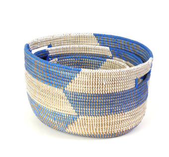 Set of Three Handwoven Blue & Natural Nesting Baskets, Fair Trade - Give Back Goods
