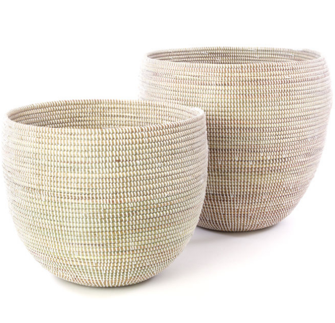 Set of Two Handwoven Cattail Nesting Baskets (White or Brown), Fair Trade - Give Back Goods