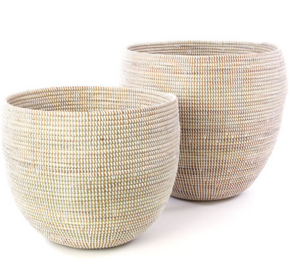 Set of Two Handwoven Cattail Nesting Baskets (White or Brown), Fair Trade - Give Back Goods