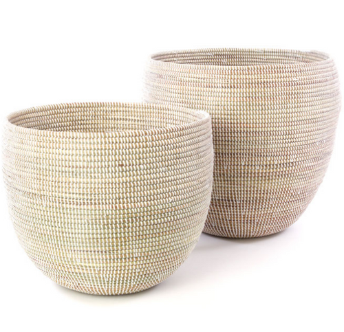 Set of Two Handwoven Cattail Nesting Baskets (White or Brown), Fair Trade - Give Back Goods