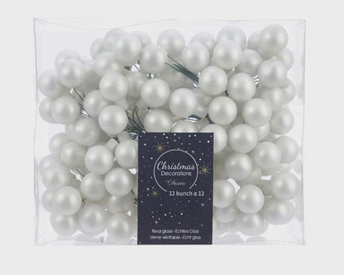 Set of Winter White Matt Glass Bauble Picks