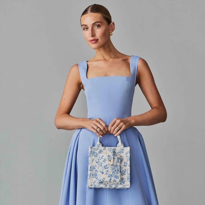 Small Dillon Book Tote - Chambray Toile/Gold