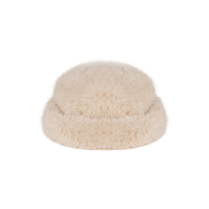 Snuggle Bucket hat in Almond color, made of soft faux fur