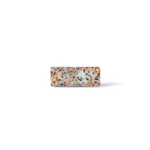 The Speckle Terazzo Knob Large 6.7cm features a rectangular multicolored terrazzo design with a white base, shown on a white background. This eye-catching knob is ideal for adding Early Settler charm to any space.