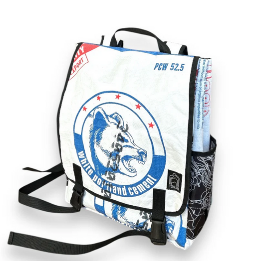 Square upcycled Backpack made from Feed Bags- Sustainable, Saves landfills