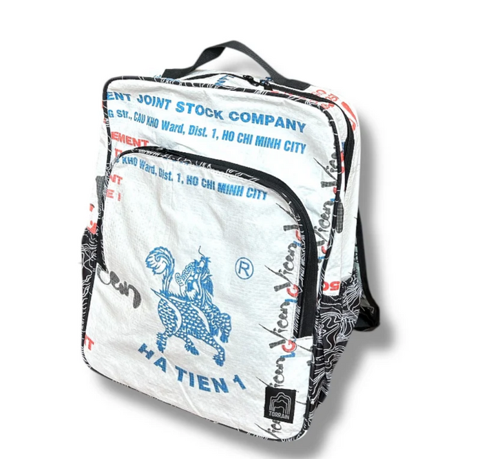 Square Upcycled Backpack made from Feed Bags, Eco-Friendly, Sustainable