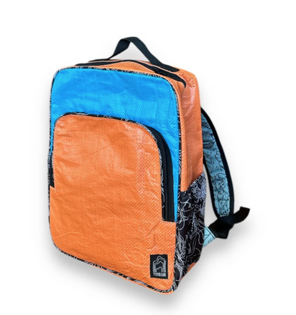 Square Upcycled Backpack made from Feed Bags, Eco-Friendly, Sustainable