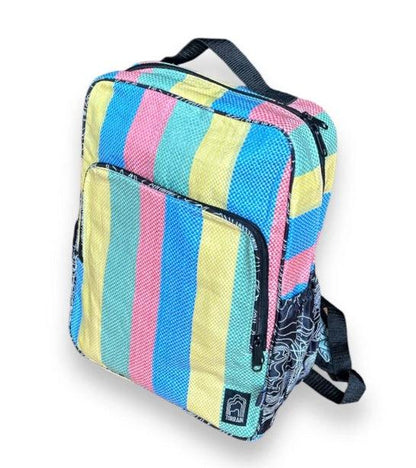 Square Upcycled Backpack made from Feed Bags, Eco-Friendly, Sustainable