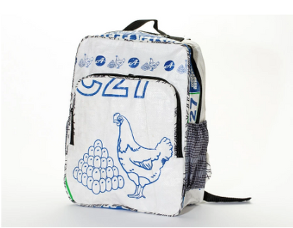 Square Upcycled Backpack made from Feed Bags, Eco-Friendly, Sustainable