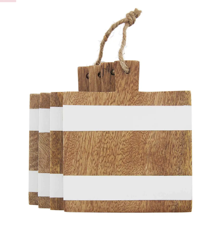 Square Wood White Coaster Set