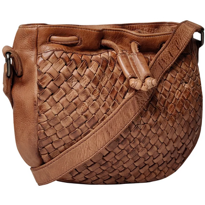 Stella Leather Shoulder Bag for Women, Cognac