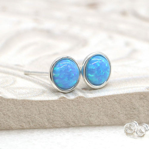 Sterling Silver & Blue Opal Stud Earrings