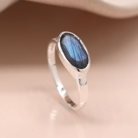 Sterling Silver Labradorite Ellipse Ring