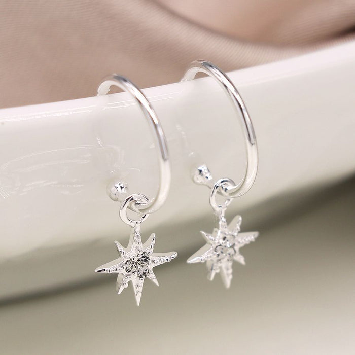 Sterling Silver Rhinestone Star Earrings