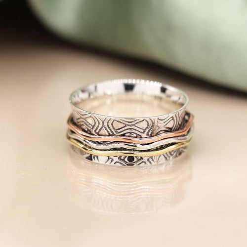 Sterling Silver Triple Wave Spinning Ring