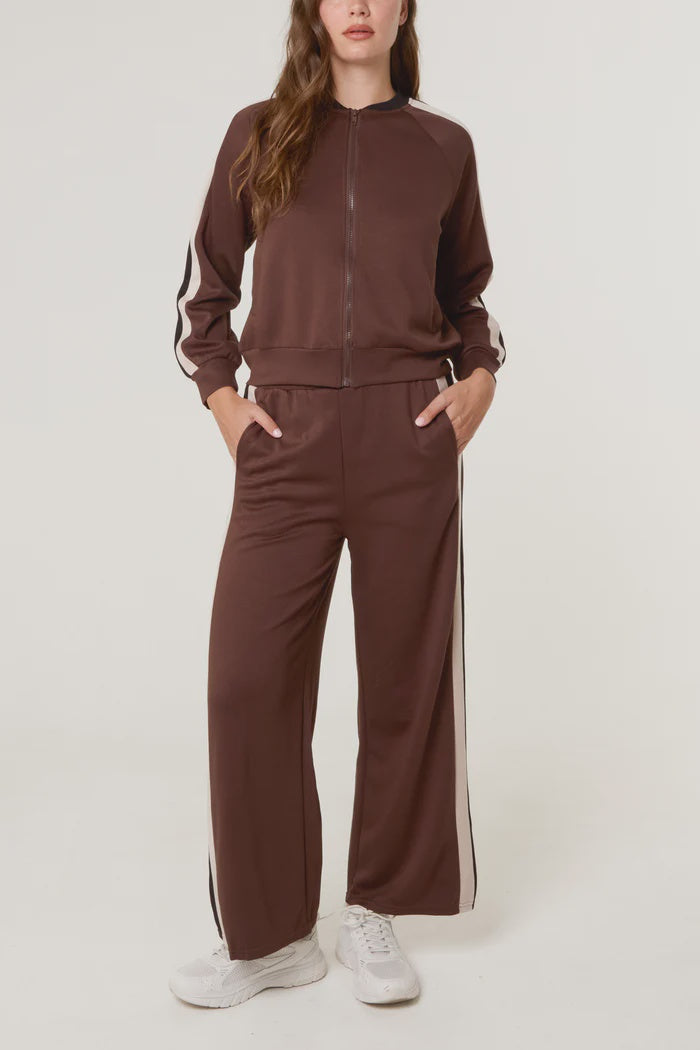 Stripe Bomber Jacket & Trouser Set - Chocolate