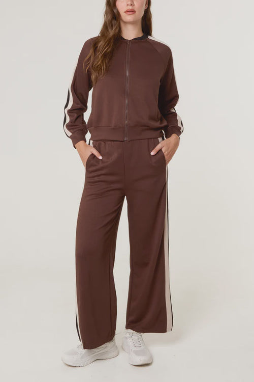 Stripe Bomber Jacket & Trouser Set - Chocolate
