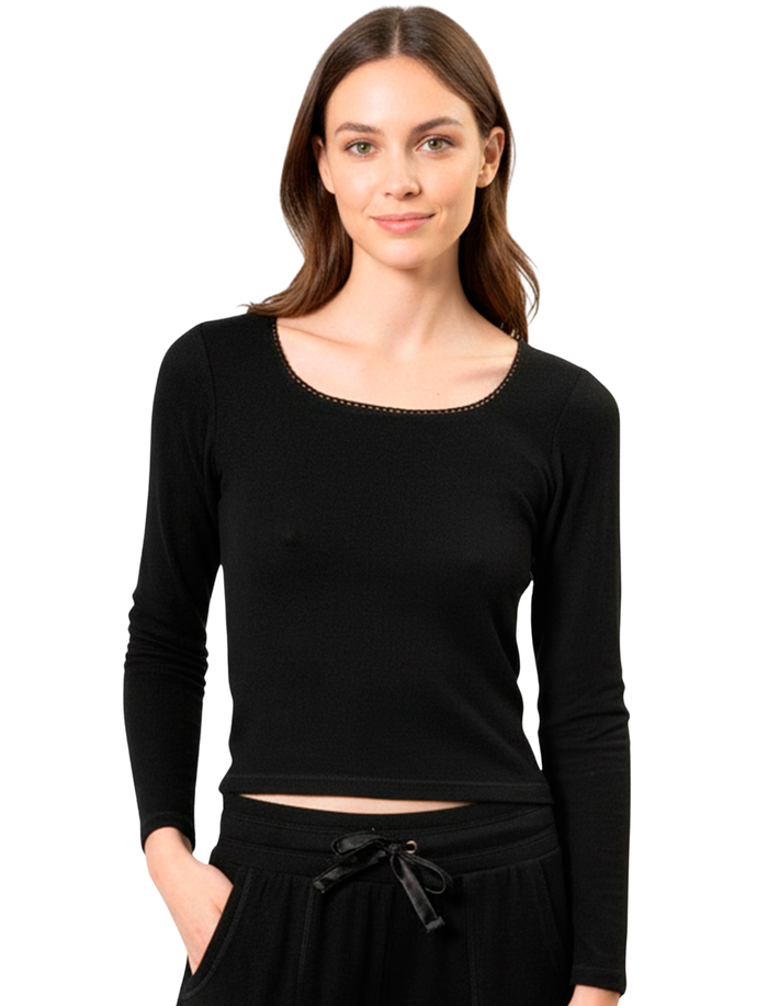 T-Shirt Femme col carré Noir