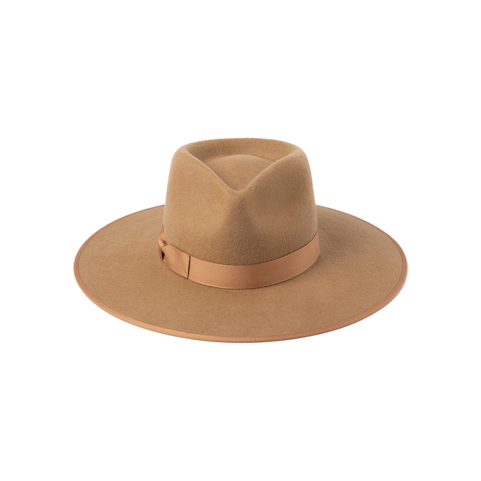 Teak Rancher wool felt fedora hat in teak brown with tonal grosgrain ribbon