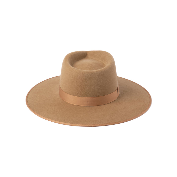 Teak Rancher wool felt fedora hat in teak brown with tonal grosgrain ribbon
