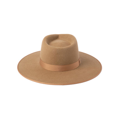 Teak Rancher wool felt fedora hat in teak brown with tonal grosgrain ribbon