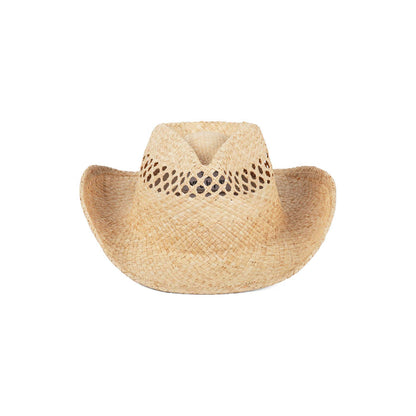 Natural straw cowboy hat with a flicked edge, designed for an oversized fit.