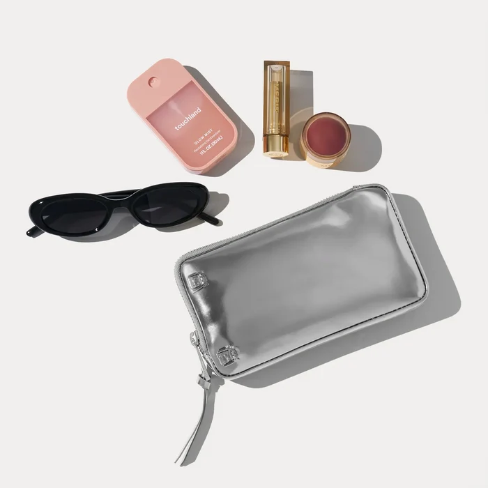 The Kaia Duet Pouch Set - Silver Patent/Silver