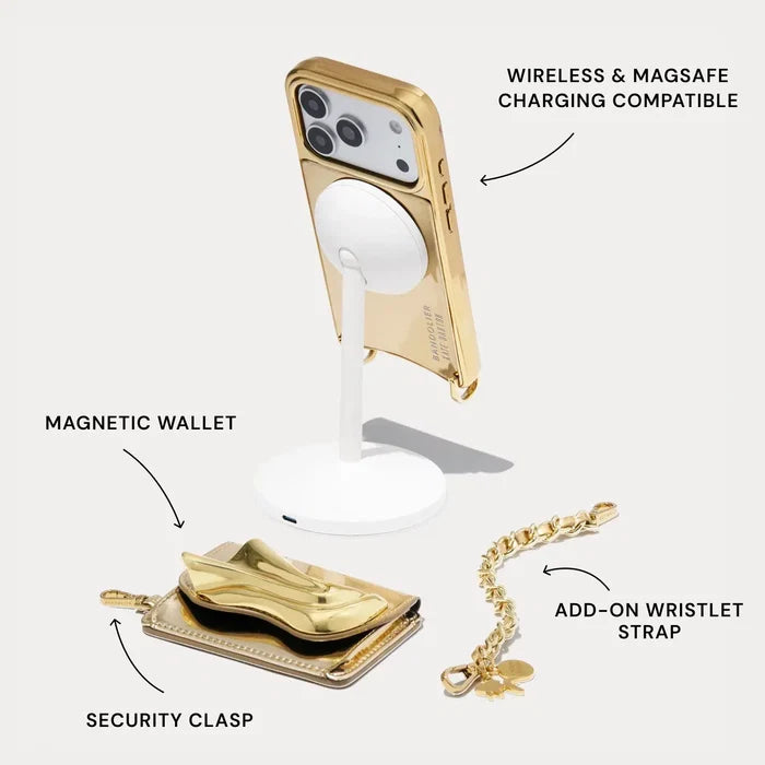 The Kaia Wristlet Pouch Set - Gold Patent/Gold