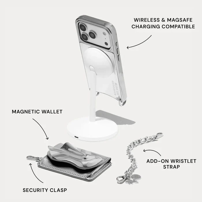 The Kaia Wristlet Pouch Set - Silver Patent/Silver