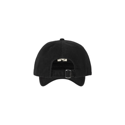 Back view of the LOC Cap in washed black cotton with adjustable strap
