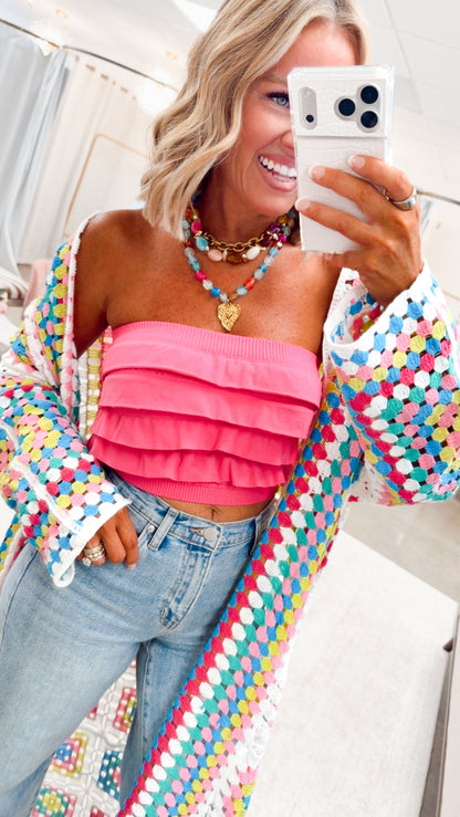 The Pretty in Ruffles Tube Top-Aloha Fuchsia