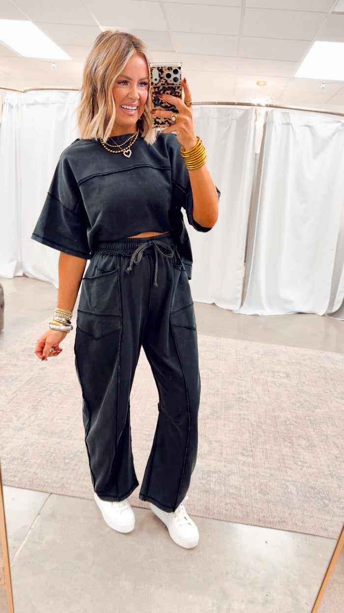 The Retreat Barrel Pants Set-Black