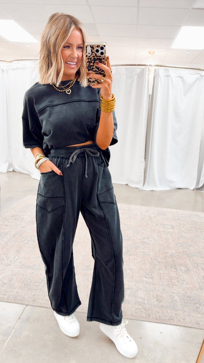 The Retreat Barrel Pants Set-Black
