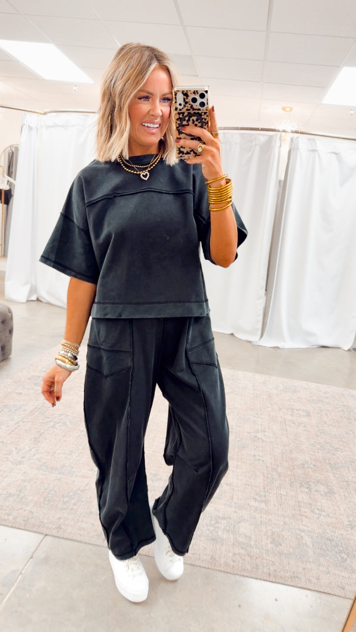 The Retreat Barrel Pants Set-Black