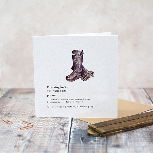 Toasted Crumpet Greetings Card - Drinking Boots